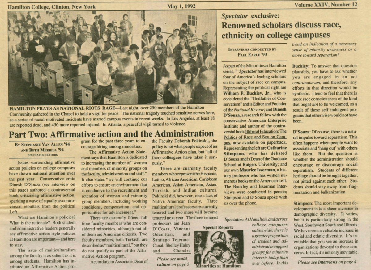 This Week in Hamilton History: Affirmative Action talks on campus over 30 years ago